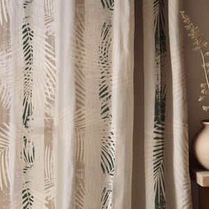 Palm Leaf Linen Curtains - Tropical Minimalist Drapes for Natural Boho, Coastal, or Modern Home Decor