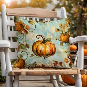 Hand-Painted Pumpkin Vine Pillow Cover: Rustic Fall Decor