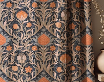 Linen William Morris Style Curtain Panel, Botanical Floral Drapes, Arts Crafts Cottagecore Boho Decor