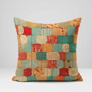 Colorful Quilted Pillow Cover: Retro Patchwork, Bohemian Accent