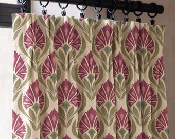 Linen Floral Café Curtain, Vintage Botanical Farmhouse Window Treatment (Custom Size)