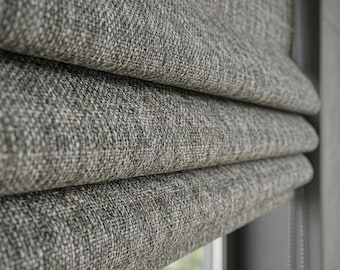 Gray Textured Woven Roman Shade, Custom Size Window Covering, Minimalist Natural Blind