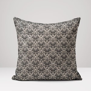 Black Floral Damask Linen Pillow Cover: Elegant Vintage Cushion