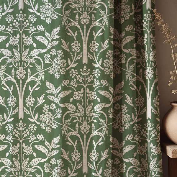 William Morris Linen Curtain: Vintage Botanical Green Tapestry