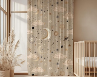 Celestial Sheer Curtain: Moon and Stars Nursery Decor