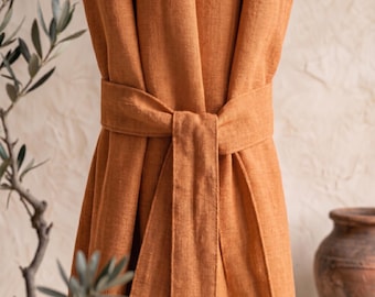 Terracotta Linen Curtain Panel, Rustic Farmhouse Boho Window Treatment