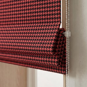 Red Houndstooth Woven Roman Shade, Custom Tailored Window Treatment