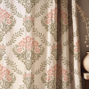 Cortina de linho damasco vintage: cortinas florais rosa suave