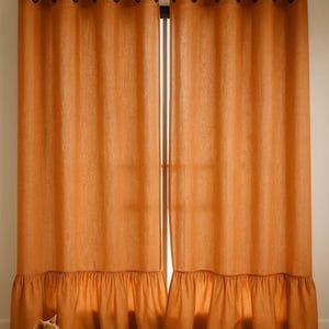 Rust Orange Baumwolle Leinen Vorhang: Bauernhaus Rüsche Saum Fenster Panel