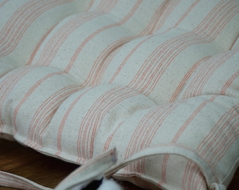 Cuscino per sedia a righe in cotone e lino con lacci - Arredamento rustico