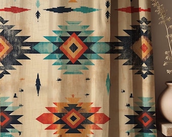 Southwestern Linen Curtains: Tribal Aztec Geometric Print