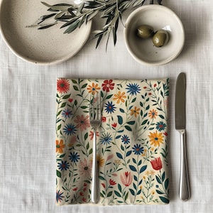 Wildflower Linen Napkin: Floral Print, Boho Table Decor