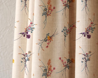 Wildflower Linen Curtain Panel, Botanical Floral Curtain, Cottagecore Window Treatment, Rustic Farmhouse Drapes
