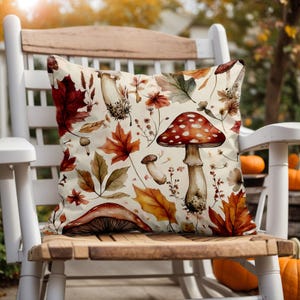 Autumn Mushroom Pillow Cover: Rustic Woodland Fall Decor