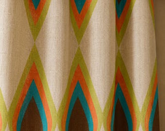 Mid Century Modern Geometric Linen Curtain, Retro Boho Scandinavian Drapes