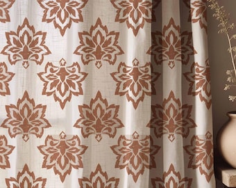 Tende in lino damascato vintage: tende boho chic floreali in terracotta