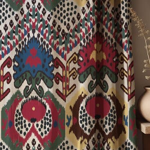 Ikat Linen Curtain: Boho Tribal Ethnic Window Panel