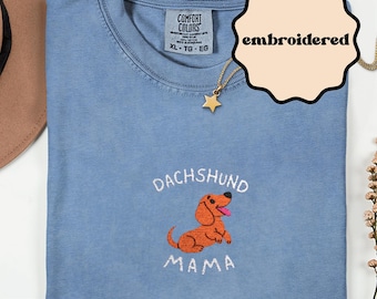 Geborduurd teckel shirt geborduurd teckel cadeau voor teckel moeder T-shirt Weiner hond shirt Doxie moeder shirt voor teckel mama tshirt