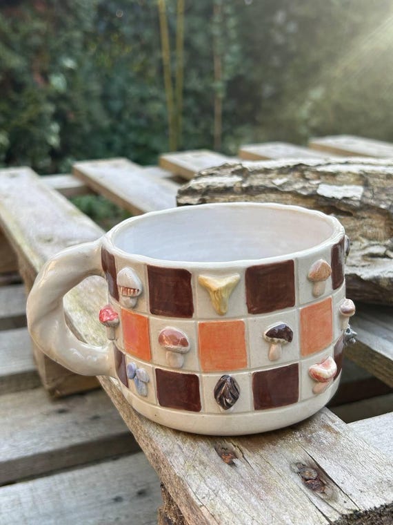 Handmade Ceramic Mushroom Mug | One of a Kind Pottery Cup | Woodland Cottagecore Mug | Signed Artist Ceramic