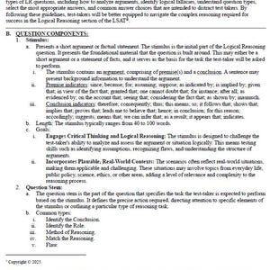 Könnte beinhalten: Ein weißes Dokument mit dem Titel "Oh on LSAT Logical Reasoning Specifications for Test Takers" mit Text und Überschriften. Das Dokument ist vom 16. Januar 2025 datiert und behandelt Richtlinien für die Beantwortung von Fragen zum logischen Denken im LSAT.