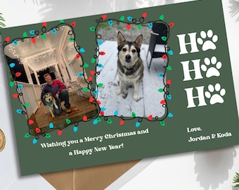 Hondenfoto kerstkaart, kerstkaartsjabloon foto, doe-het-zelf kerstkaart met huisdierfoto, kerstkaart met foto, canvassjabloon, afdrukbare kaart