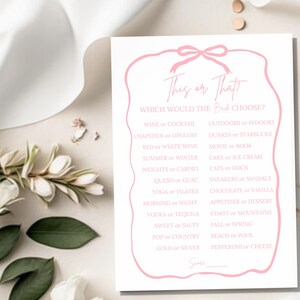 Whimsical Bridal Shower Game: Bow Theme, This or That Shower Game, Wedding Shower Game, Which Would the Bride Choose, Bridal Shower Template