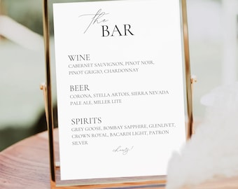 Wedding Bar Sign, Drink Menu Template, Bar Menu, Printable Drink Menu Template, Bar Sign Template, Bar Menu Canva Template, Modern Bar Menu