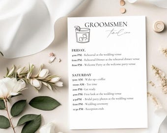 Groomsmen Timeline, Bridal Party Timeline, Wedding Itinerary, Printable Wedding Party Schedule, Editable Template, Wedding Day Schedule