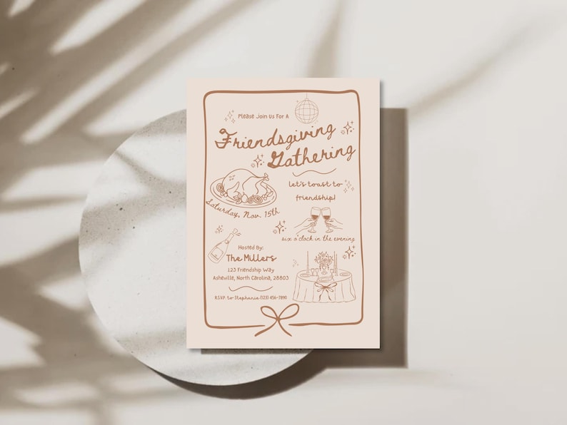 Editable Hand-drawn Friendsgiving Invitation Template (digital Download ...