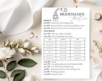Bridesmaid Info Card Template, Bridal Party Info Card, Wedding Itinerary, Wedding Day Schedule, Modern Minimalist Bridesmaid Infographic