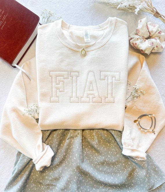 Marian Embroidered Sweatshirt, Virgin Mary Shirt, Fiat Catholic, Saint Sweater, Catholic Gift for Women, Catholic Crewneck, Religious Shirts