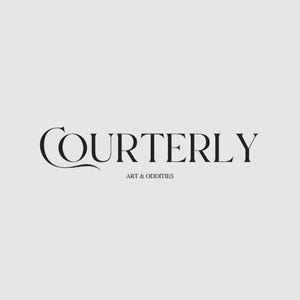 May include: Black and white logo for a business called "Courterly" with the tagline "Art & Oddities".