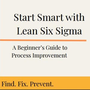 Op de afbeelding: Een boekomslag met de titel "Start Smart with Lean Six Sigma". Daaronder staat "A Beginner's Guide to Process Improvement". Onderaan staat "Find. Fix. Prevent."