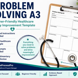 Lean Six Sigma A3 Problem Solving Template | Process Improvement A3 | Healthcare Quality Improvement Tool | Editable A3 Template