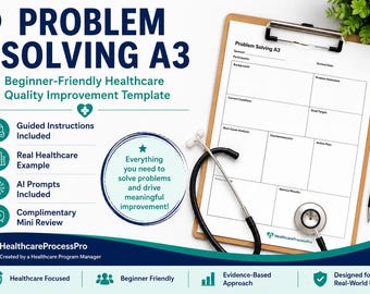 Lean Six Sigma A3 Problem Solving Template | Process Improvement A3 | Healthcare Quality Improvement Tool | Editable A3 Template