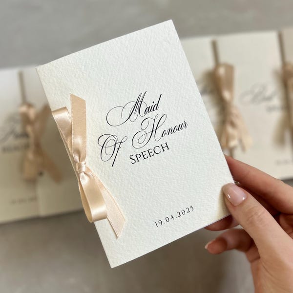 Folleto de discurso de boda hecho a mano, con lazo, páginas en blanco A6