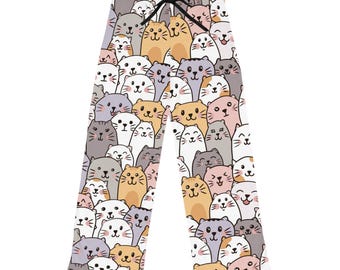 Pantalones de pijama con estampado de gato kawaii / Estampado completo
