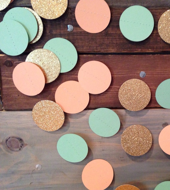 Mint Peach And Glittery Gold Wedding Decor Garland Birthday Etsy