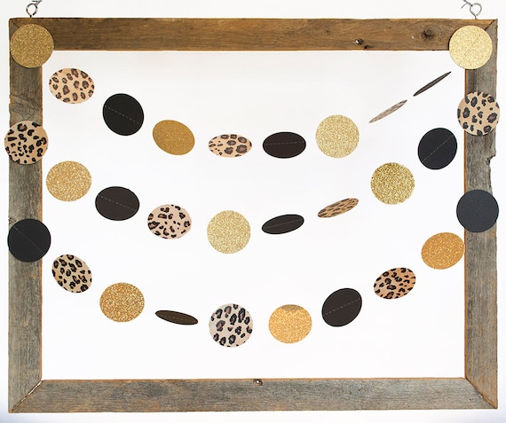 Cheetah Black And Glittery Gold Party Decor Leopard Garland Etsy
