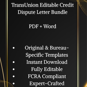 Paquete de cartas editables de disputa de crédito de TransUnion