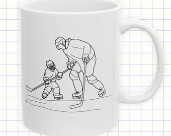 Mok hockeyvader – aangepaste koffiemok met naam – gepersonaliseerd hockeycadeau voor vaders Sportkoffiekopje met handgetekende potloodschets