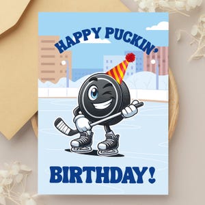 Editable Funny Hockey Birthday Card - Canva Template for Him, Teen Boy, Girl or Fan - Instant Download Printable PDF