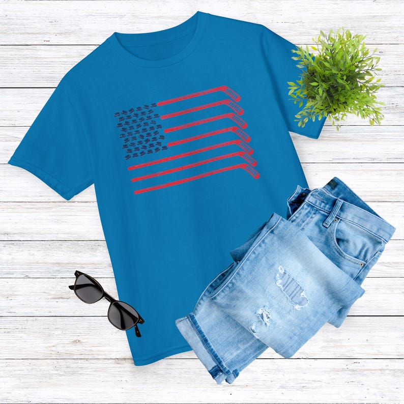 Sapphire Blue USA Hockey Fourth of July Youth T-Shirt Girls or Boys