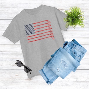 Hockey American Flag T Shirt in Sport Grey
