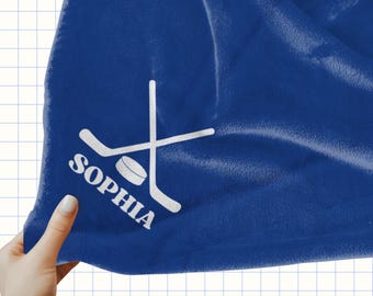 Personalized Hockey Blanket – Custom Name Gift for Girl or Boy Hockey Player – Team Gift for Kids, Niece, Daughter or Son