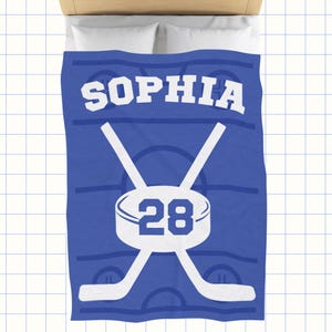Hockey Blanket with Name & Number – Custom Team Christmas Gift for Kids, Teens, or Players – Soft Fleece Throw For Hockey Mom, Boys or Girls