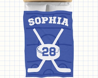 Hockey Blanket with Name & Number – Custom Team Christmas Gift for Kids, Teens, or Players – Soft Fleece Throw For Hockey Mom, Boys or Girls