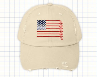 American Flag Hockey Hat – Vintage Distressed Cap for Fans – Adjustable Patriotic Dad Hat Gift for Game Day or 4th of July