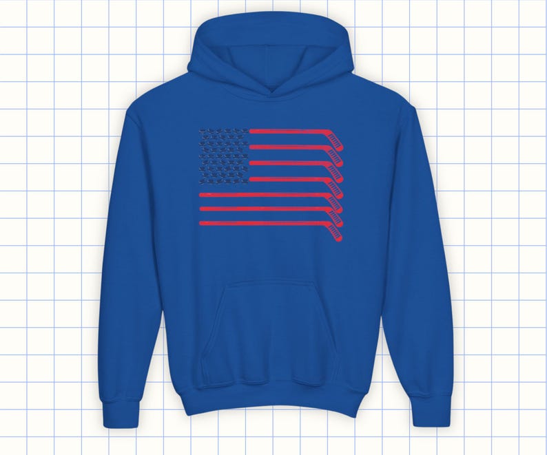 Kids Hockey Flag Hoodie in Royal Blue