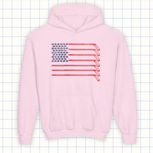 Kids Hockey Flag Hoodie in Light Pink